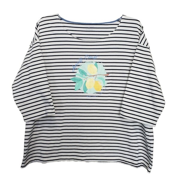 TALBOTS Plus 100% Cotton Striped Amalfi Coast Lemon Destination T-Shirt Size 3X - Picture 1 of 7